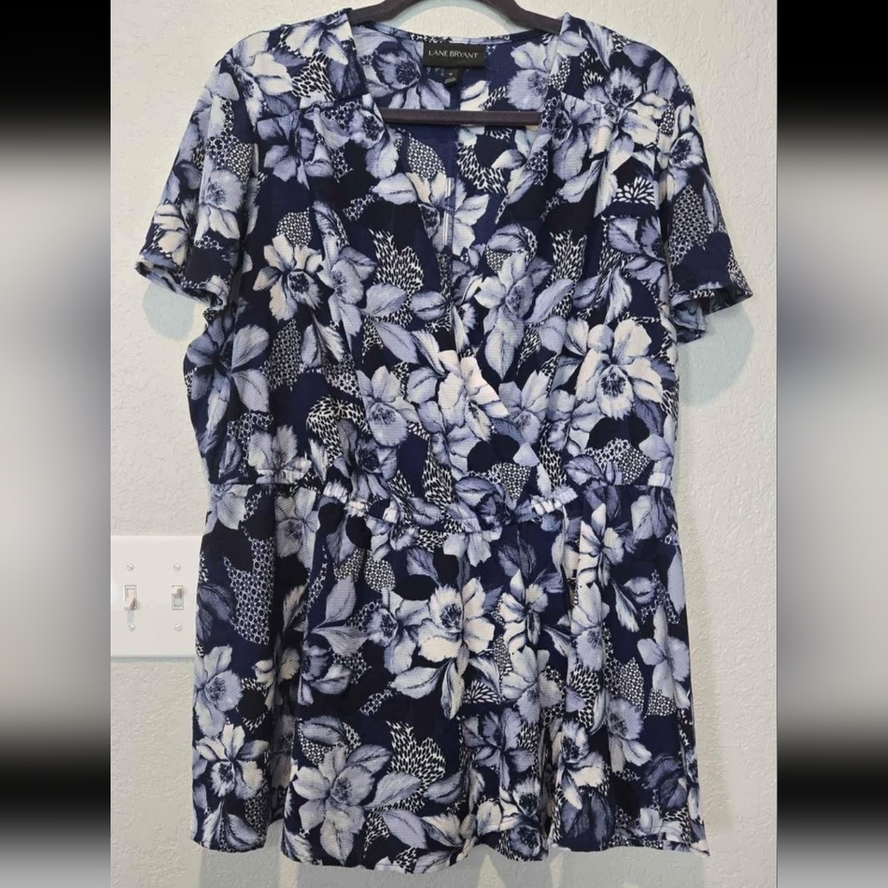 Blue Floral Wrap Blouse - 18